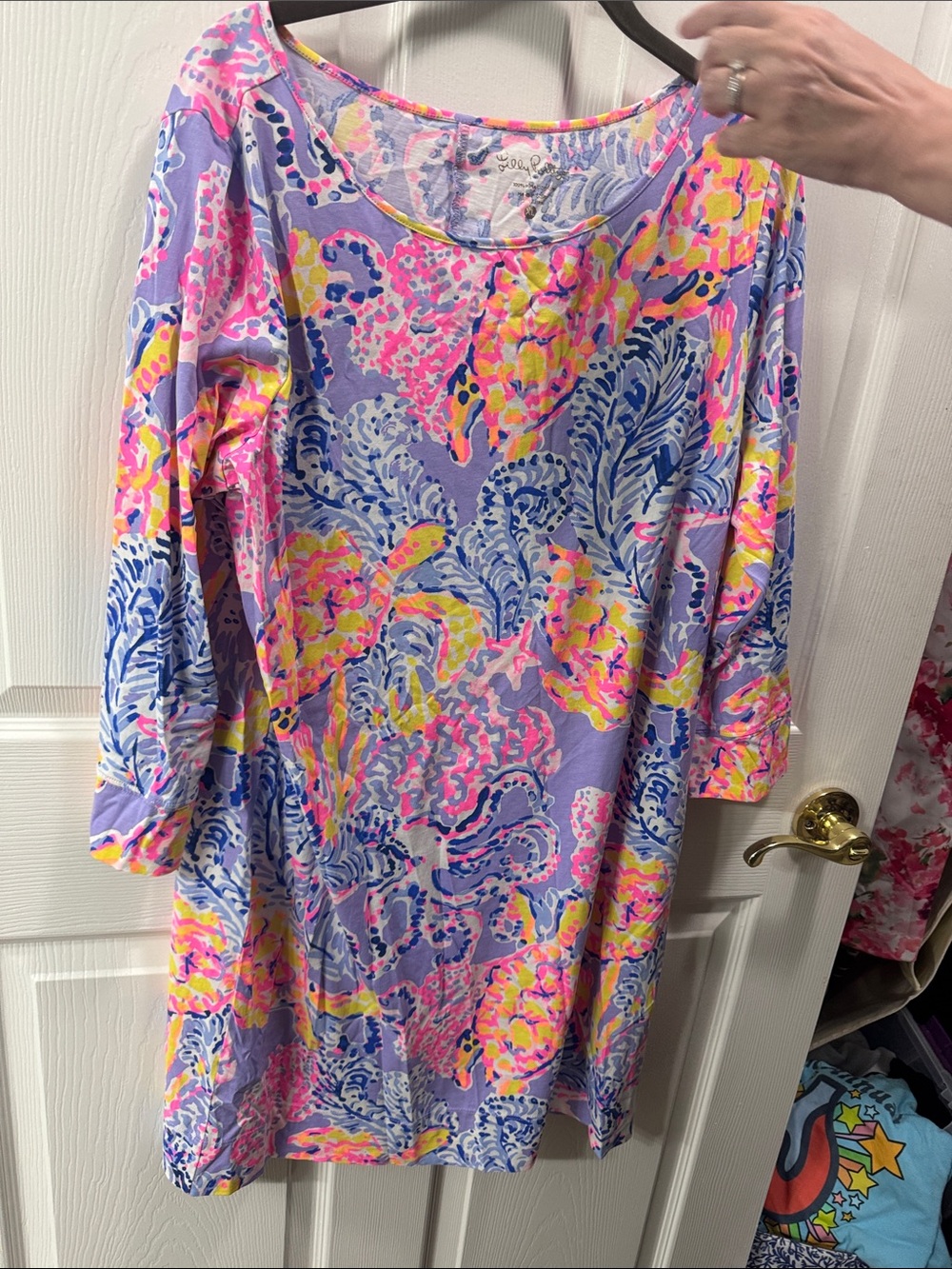 LILY Floral Print Scoop Neck Lavender, Pink & Yellow 3/4 sleeves spring summer